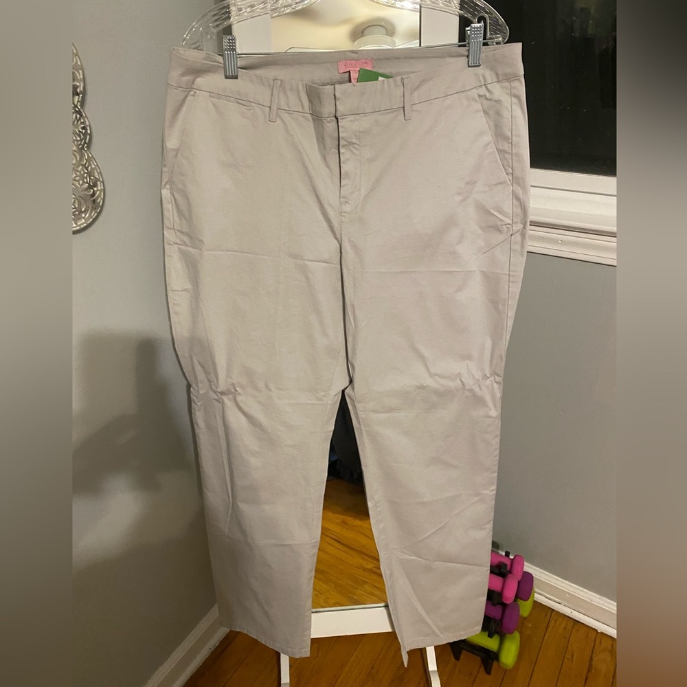 NWT LILLY PULITZER SHANA STRETCH CROP PANT IN SEASIDE GREY SIZE 16